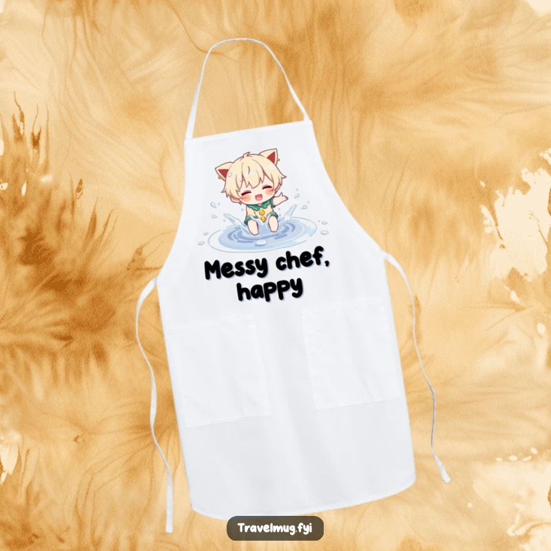 Funny Apron: A character is playfully splashing in a small, sparkling puddle, designed for messy, fun activities.