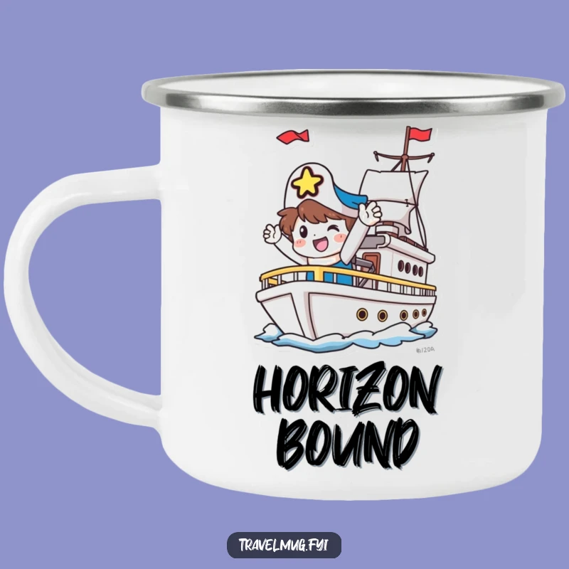 Funny Campfire Mug: Happy Character's Ship Departure - Outdoor Funny Gift!