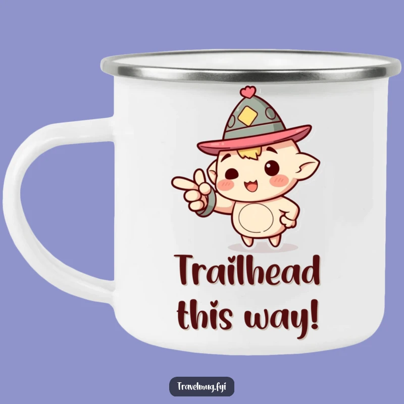 Funny Camping Mug: Jaunty Hat Character Points Ahead, Rugged Funny Motivational Gift!