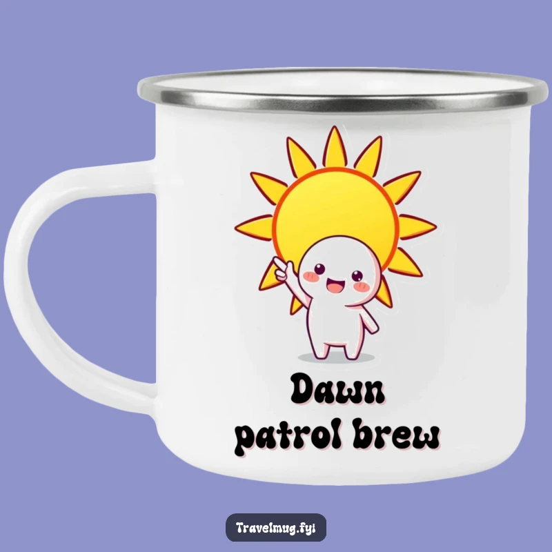 Funny Sunny Day Camping Mug: Character Greets Sun, Outdoor Cheer Gift