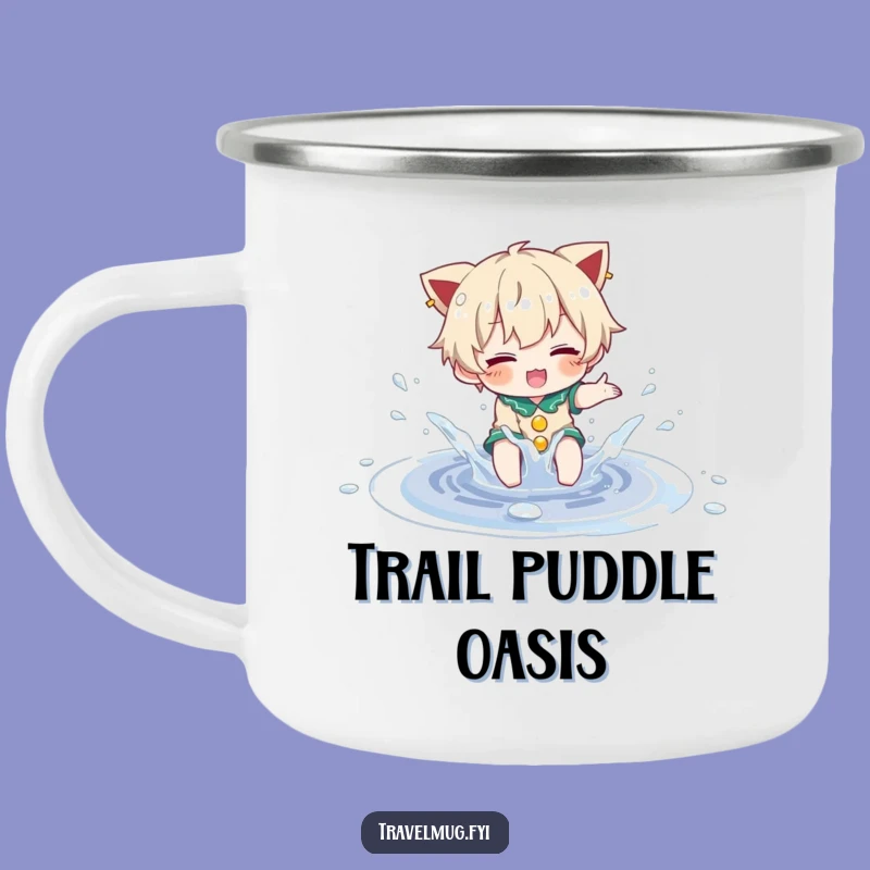 Funny Splash Camp Mug: Character in a puddle, a rugged funny gift for outdoor fun.