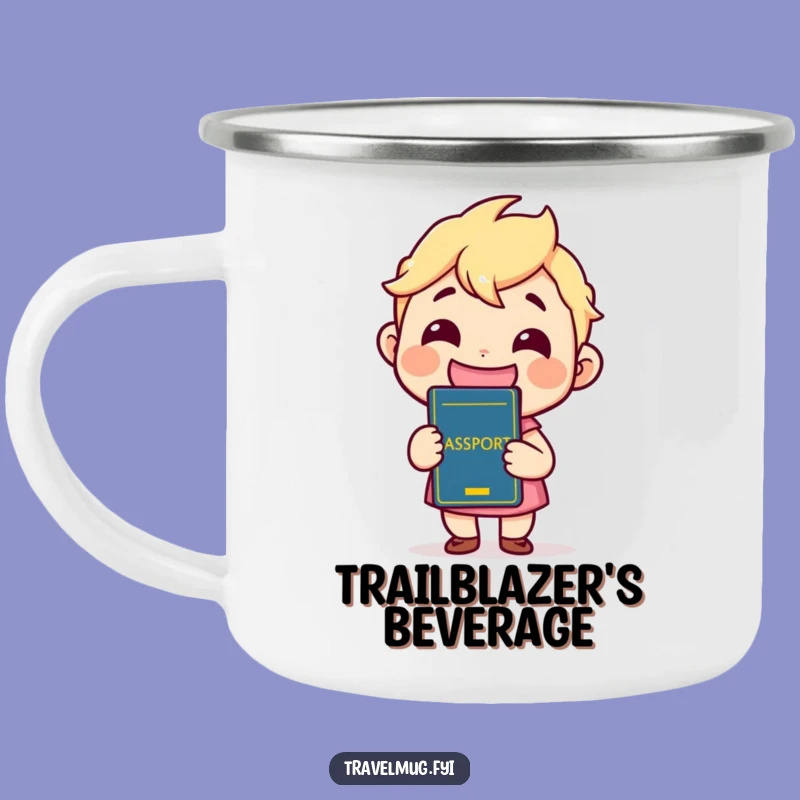 Funny Passport Globe-Trotter Camping Mug: Grinning Kawaii Traveler Fun!