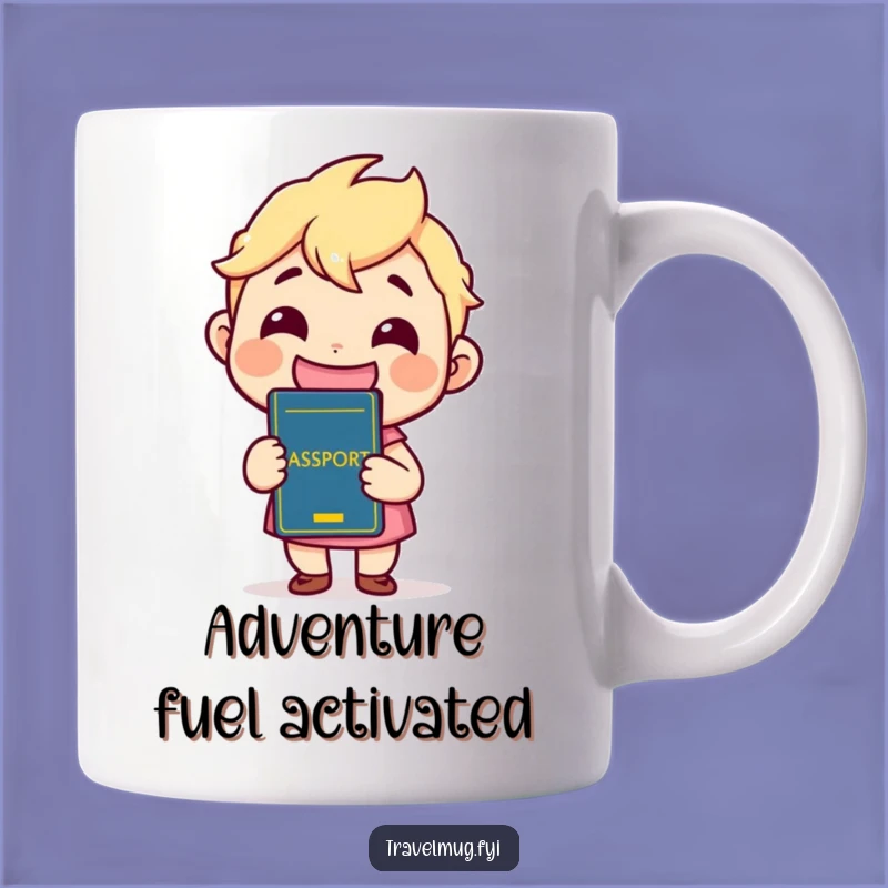 Funny Passport Ready Mug: Grinning Kawaii Traveler, Perfect Funny Gift!