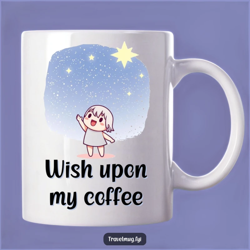 Funny Stargazer Mug: Character pointing at stars, a perfect funny gift for dreamers.
