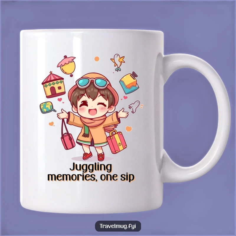 Funny Traveler Character Mug: Juggling Souvenirs Fun Gift for Adventurers