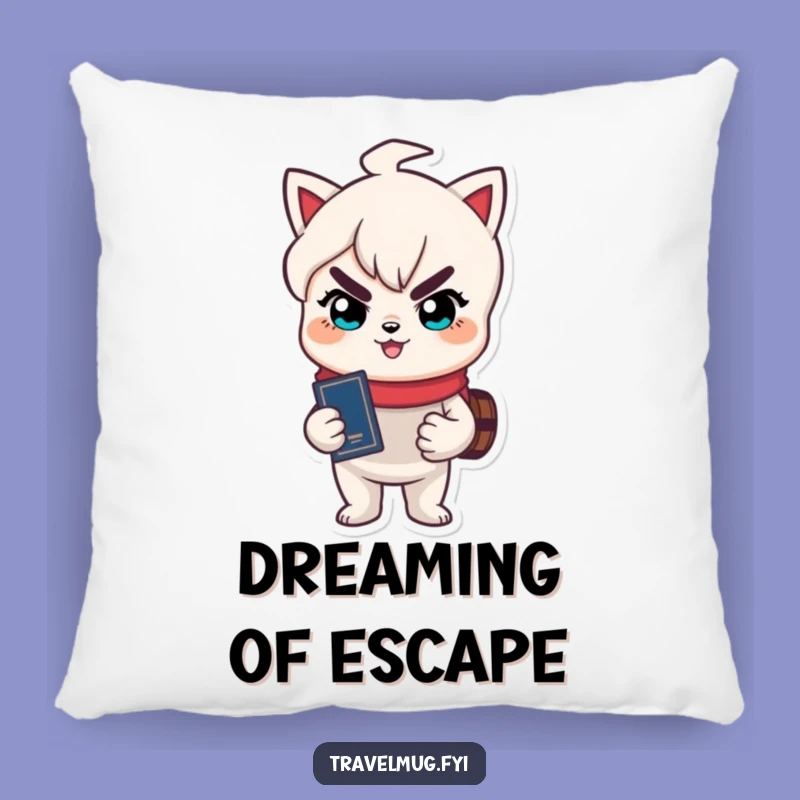 Funny 'Travel Dreams' Pillow: Character's Passport Comfort Gift