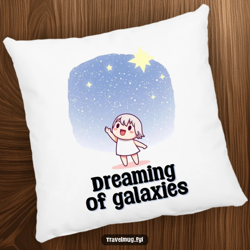 Funny Pillow: A character enthusiastically points towards a distant, star-filled sky, perfect for cosmic dreams.