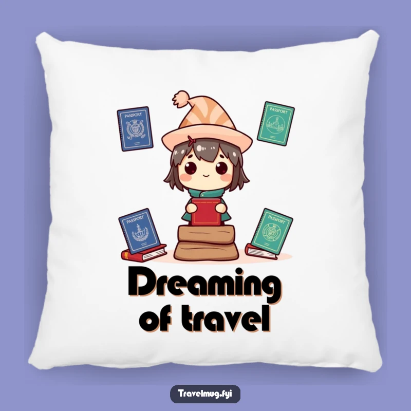 Funny Travel Pillow: Character with passports, a comfy and funny gift for relaxation.