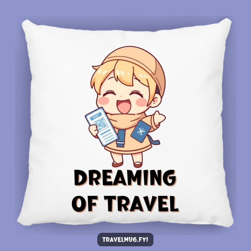Funny Pillow: Character Holds Passport & Ticket Gleefully, Comfy Funny Traveler Gift!