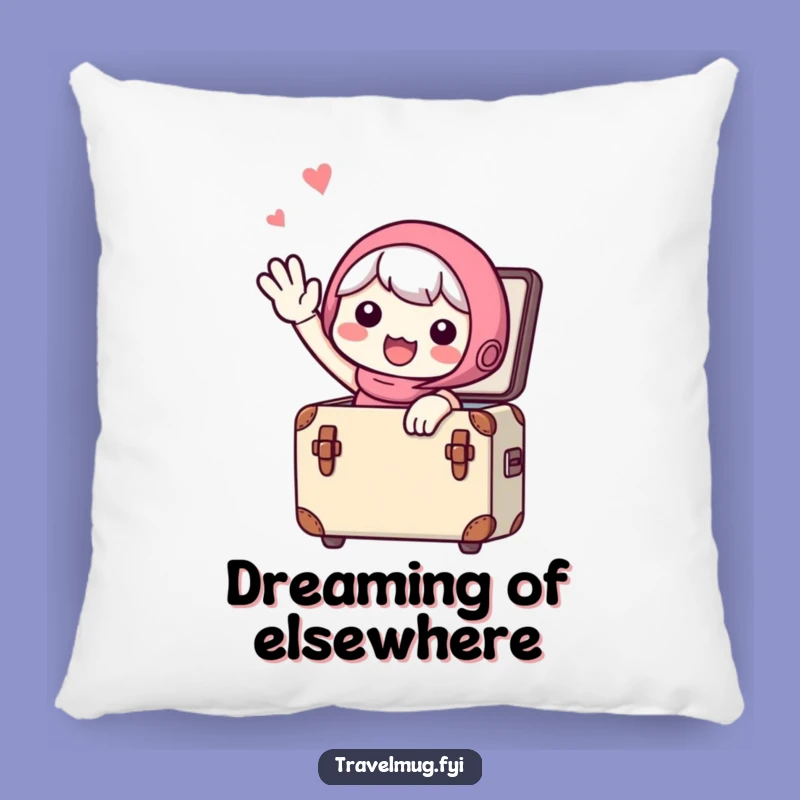 Funny Pillow: Cute Character Waves Goodbye From Suitcase, Comfy Funny Travel Gift!