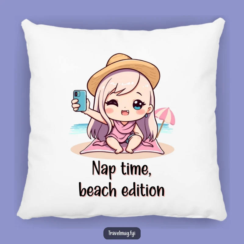 Funny Kawaii Beach Selfie Pillow: Cozy Comfort with Hilarious Vacation Charm, Great Gift