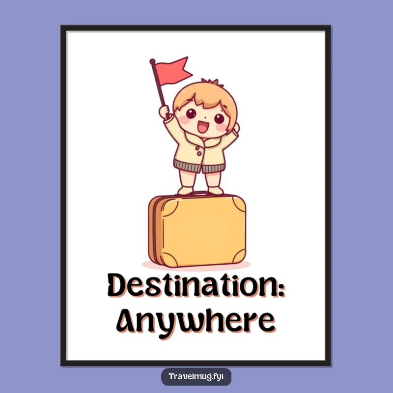 Funny Digital Art: Traveler Character, Instant Adventure Decor Print