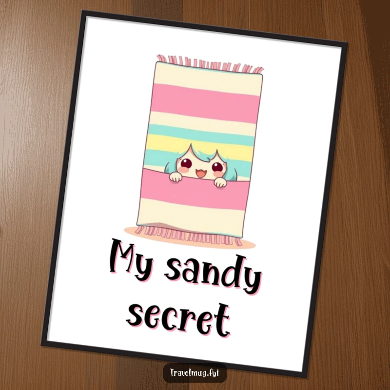 Funny beach towel digital art print, a character peeking from a striped beach towel, perfect for instant beach-themed decor.