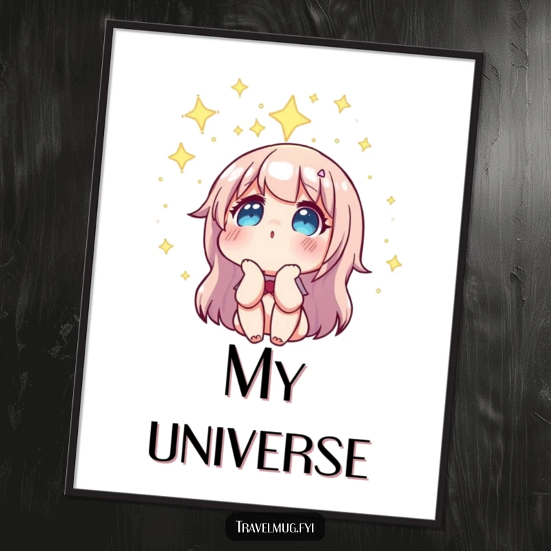 Funny digital art print of a character gazing in wonder at a constellation, instant humorous decor for stargazers.