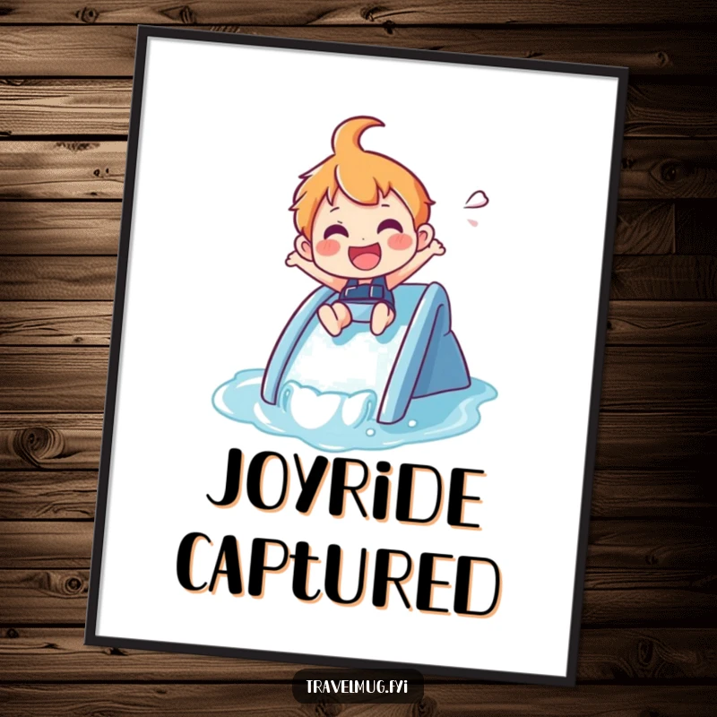 Funny Digital Art: A joyful character zips down a small waterslide, full of summer excitement.