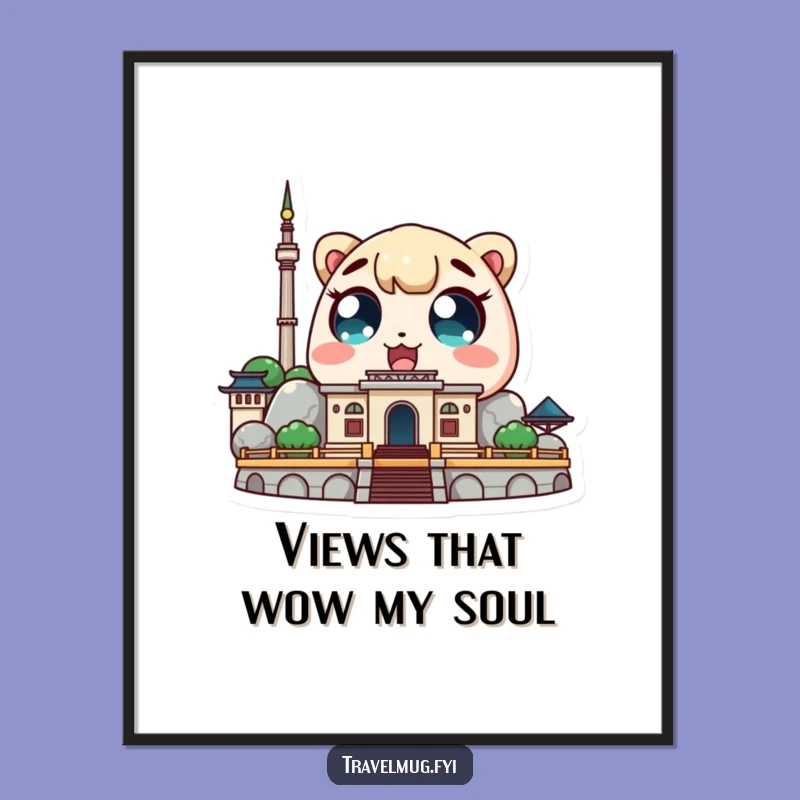 Funny Kawaii Landmark Digital Art: Amazed Eyes Wonder, Instant Funny Decor!