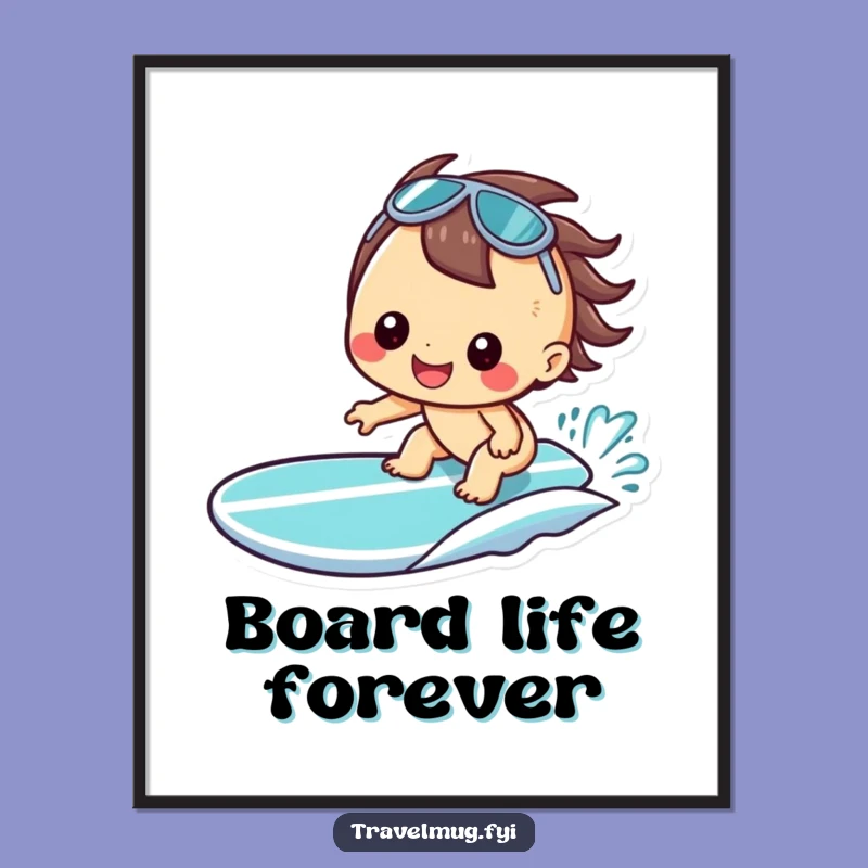 Funny Kawaii Surfer Wall Art - Hilarious Beach Theme Gift