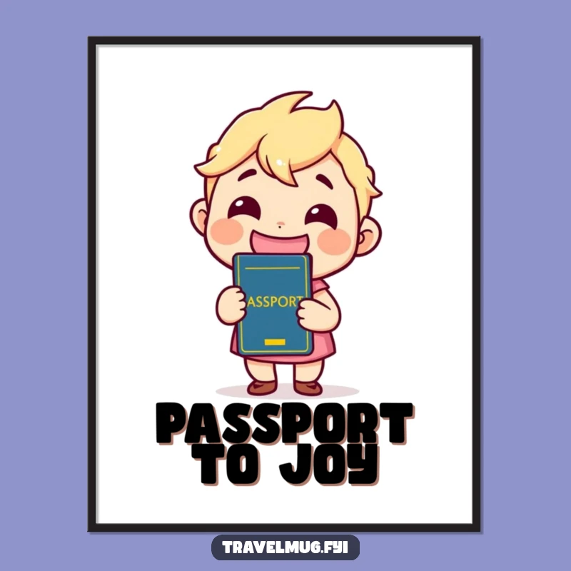 Funny Passport Ready Digital Art: Grinning Kawaii Traveler Print