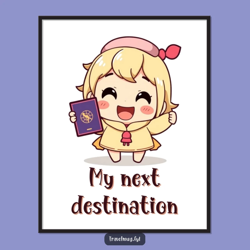 Funny Travel Digital Art: Excited Passport Holder Print, Instant Gift