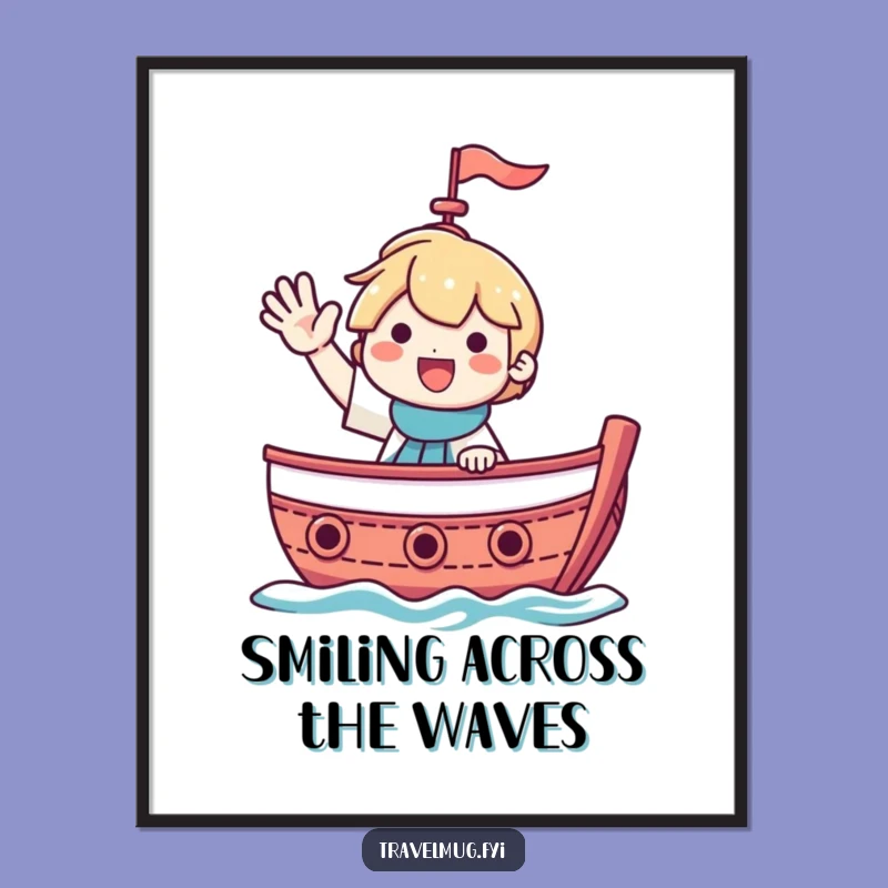 Funny Waving Boat Smile Digital Art Print - Hilarious Nautical Wall Decor