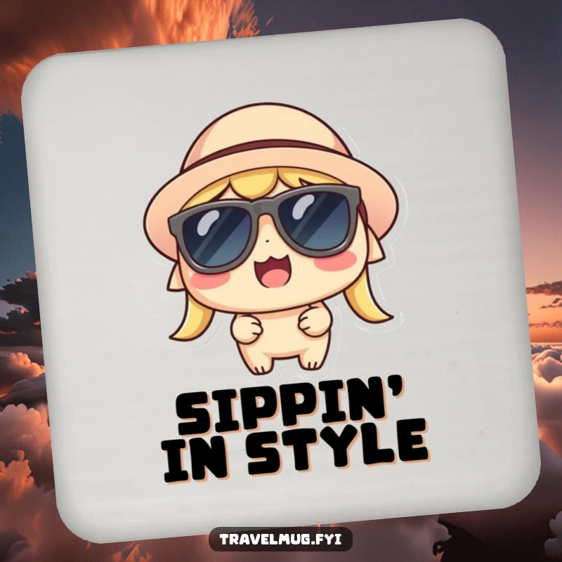 Funny Kawaii Coaster, a cool character with sunglasses and a hat, looking thrilled and stylish.