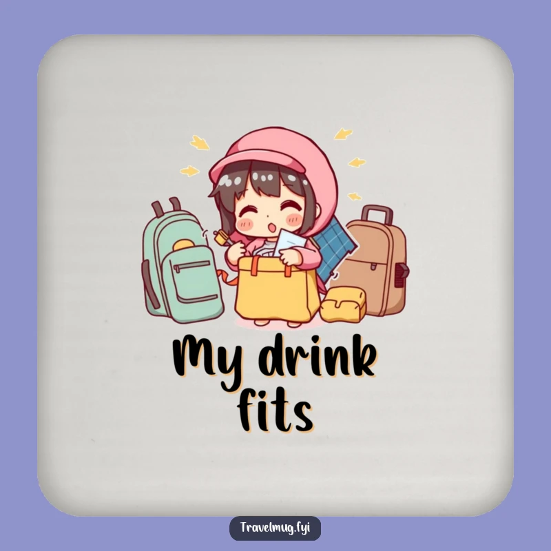 Funny Packing Coaster: Character Overstuffs Bag, Protect Surfaces Humorously