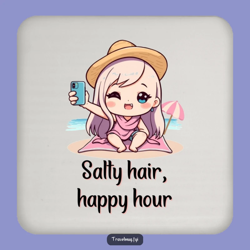Funny Kawaii Beach Selfie Coaster: Protect Surfaces with Hilarious Vacation Style, Great Gift