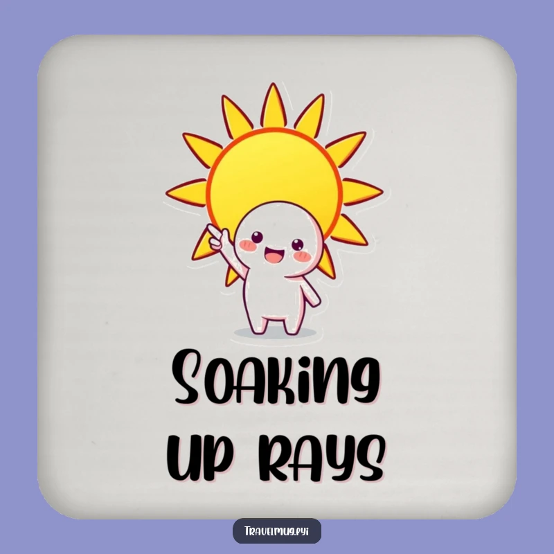 Funny Sunny Day Coaster: Character Points To Sun, Protect Surfaces Humorously