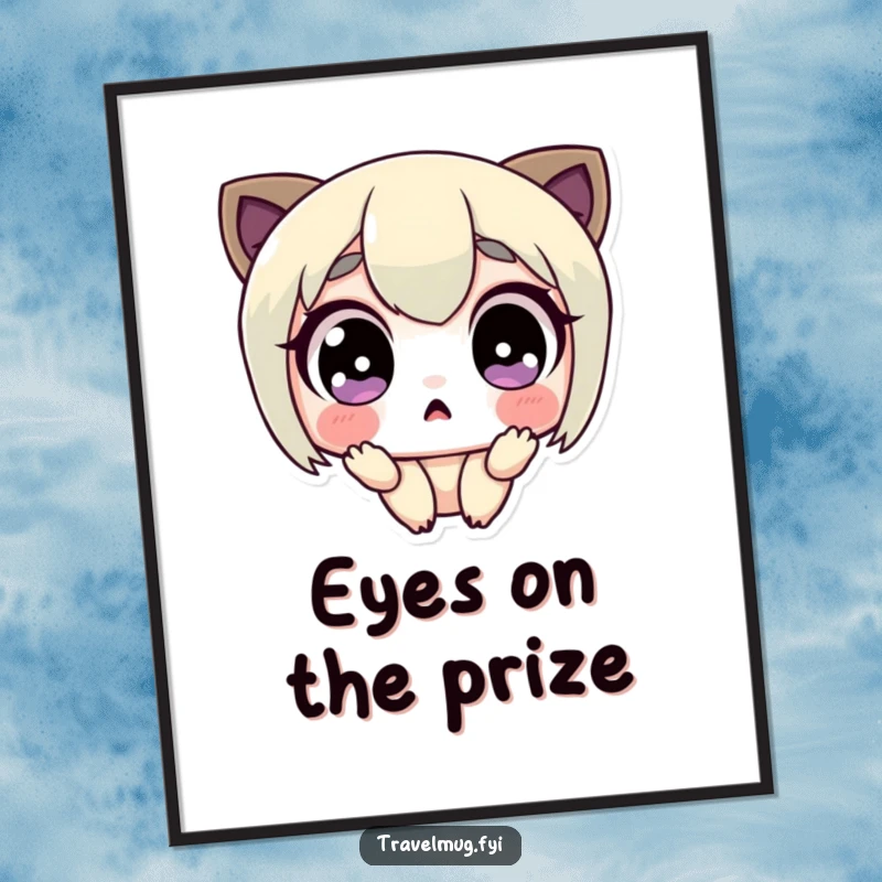 Funny poster art of a cute character with enormous, wide eyes and a stunned expression, capturing the essence of surprise.