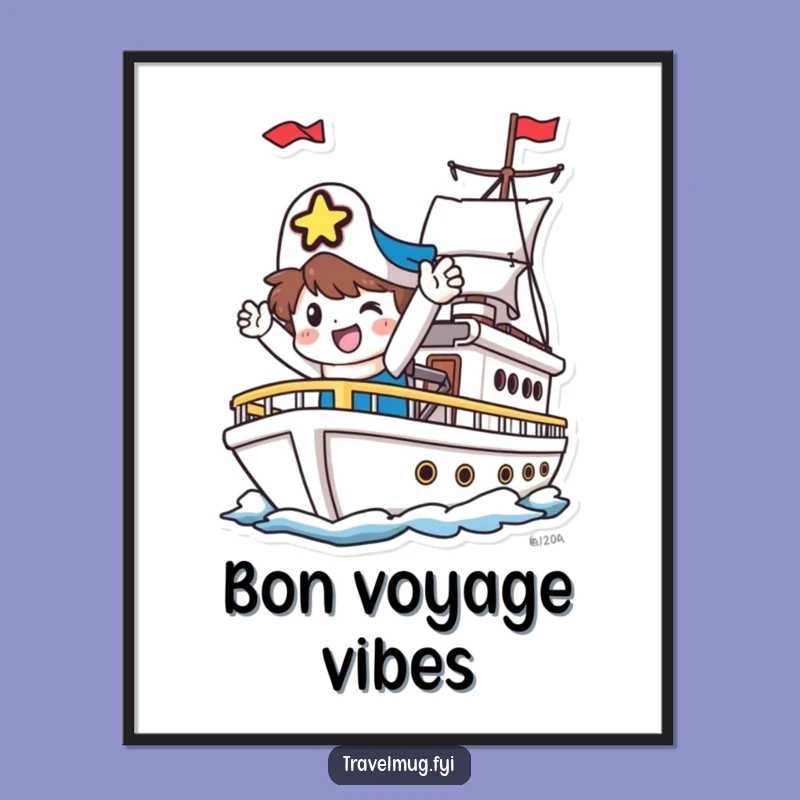 Funny Art Print: Happy Character's Ship Departure - Charming Funny Gift!