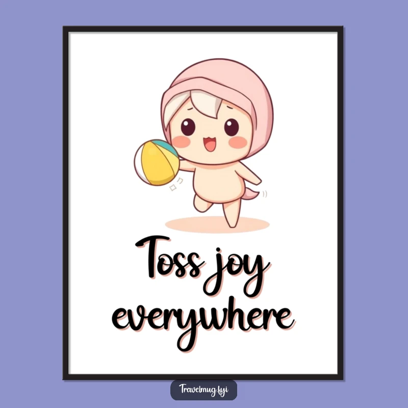 Funny Kawaii Beach Poster: Playful Toss Art, Hilarious Summer Decor!