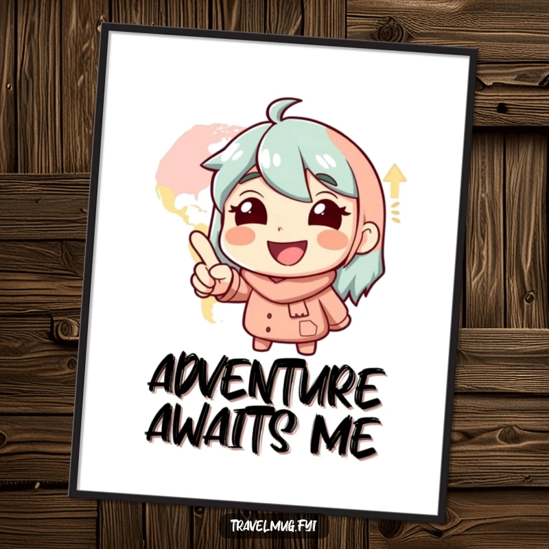 Funny Poster: A smiling character joyfully points at a map, symbolizing the thrill of exploration.