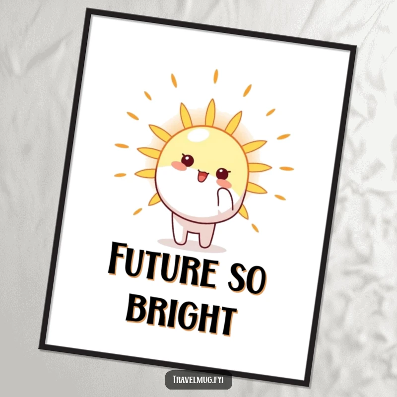 Funny Poster print of a character ecstatically pointing at a luminous sun, creating a vibrant and uplifting atmosphere.