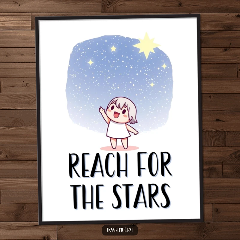 Funny Poster: A character enthusiastically points upwards towards a vast, distant sky filled with countless glowing stars.