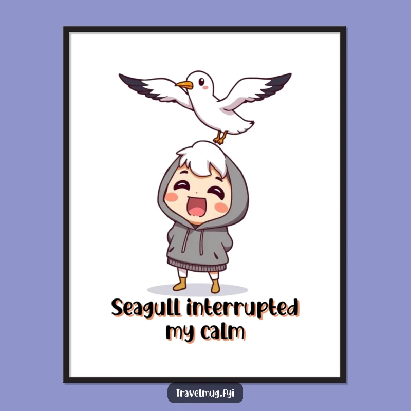 Funny Seagull Surprise Poster: Startled Character Art, Adorable Decor Gift for Walls