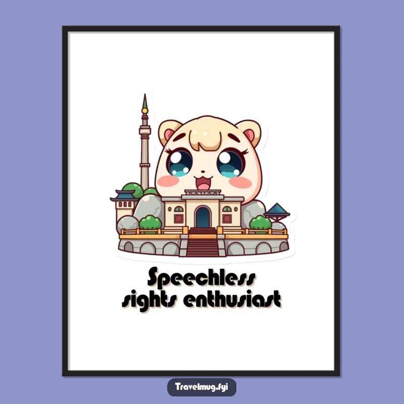 Funny Kawaii Landmark Poster: Amazed Eyes Art, Hilarious Travel Decor!