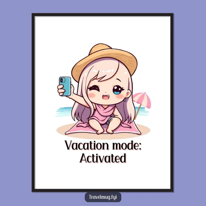 Funny Kawaii Beach Selfie Poster: Hilarious Vacation Art, Perfect Wall Decor Gift
