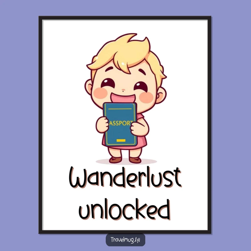 Funny Passport Ready Poster: Grinning Kawaii Character Travel Art