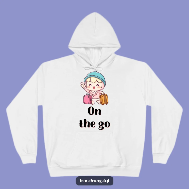 Cozy Funny Travel Goodbye Hoodie: Waving Kawaii Character, Warm & Humorous