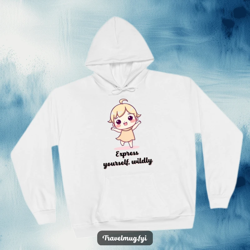 Funny hoodie featuring a cute character energetically performing a happy dance, perfect for casual comfort and spreading joy.