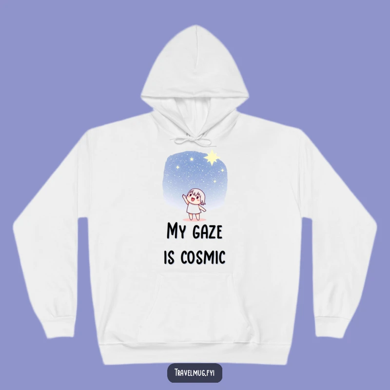 Funny Celestial Hoodie: Character pointing at stars, the ultimate funny gift for stargazers.