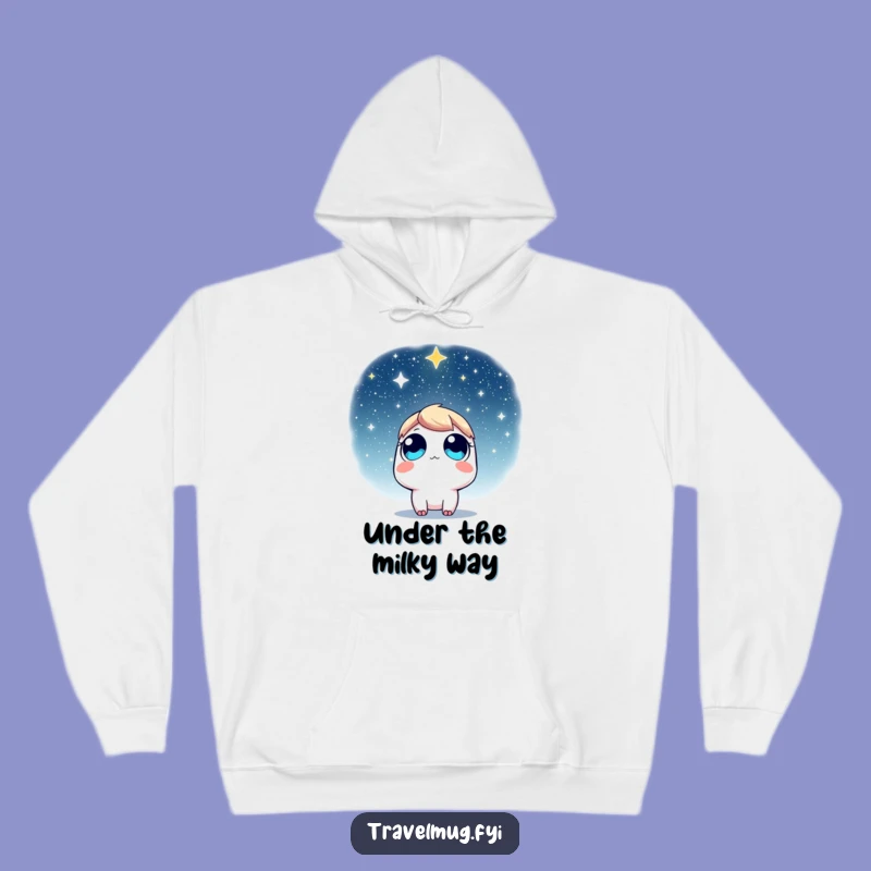 Funny Hoodie: Wide-Eyed Character Admires Starry Sky, Cozy Funny Dreamer Gift!