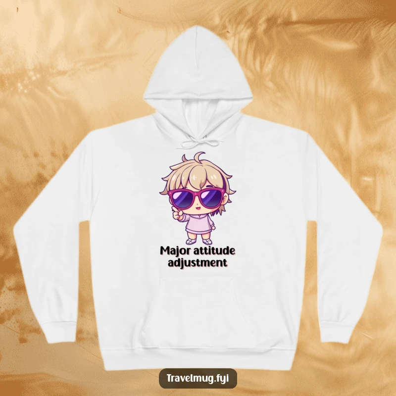 Funny hoodie showing a character wearing oversized sunglasses, striking a bold pose, perfect for staying warm with an extra dose of attitude.