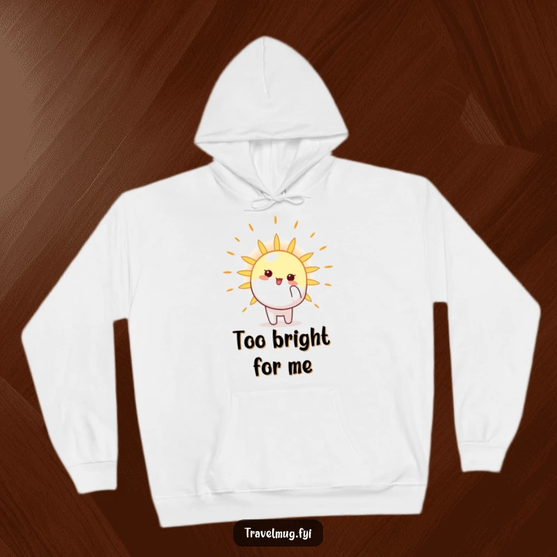 Funny Hoodie displaying a happy character pointing enthusiastically towards a radiant sun, symbolizing hope and a cheerful spirit.