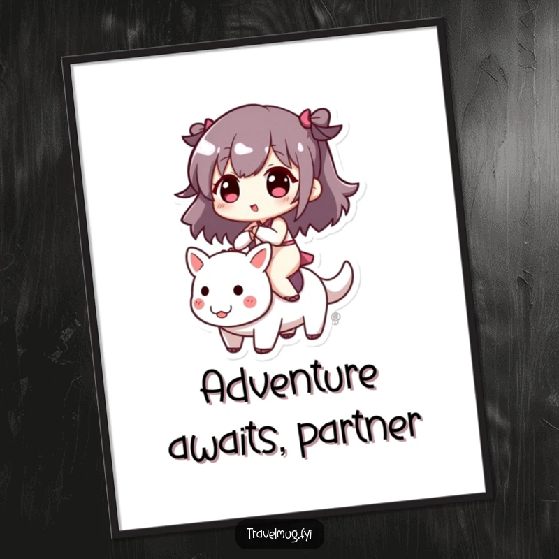 Funny Free Printable Wall Art: Cute character embarking on an exciting ride with a small, playful creature.