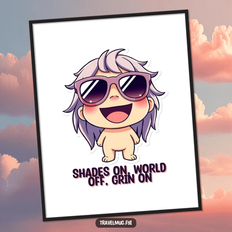 Funny Free Printable Wall Art: Character wearing oversized sunglasses and a wide grin, exuding cool confidence.