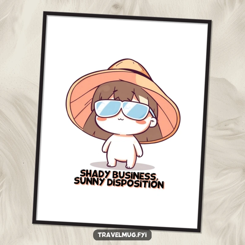 Funny free printable wall art featuring a character in a comically large sun hat, shielding their eyes with a humorous expression.