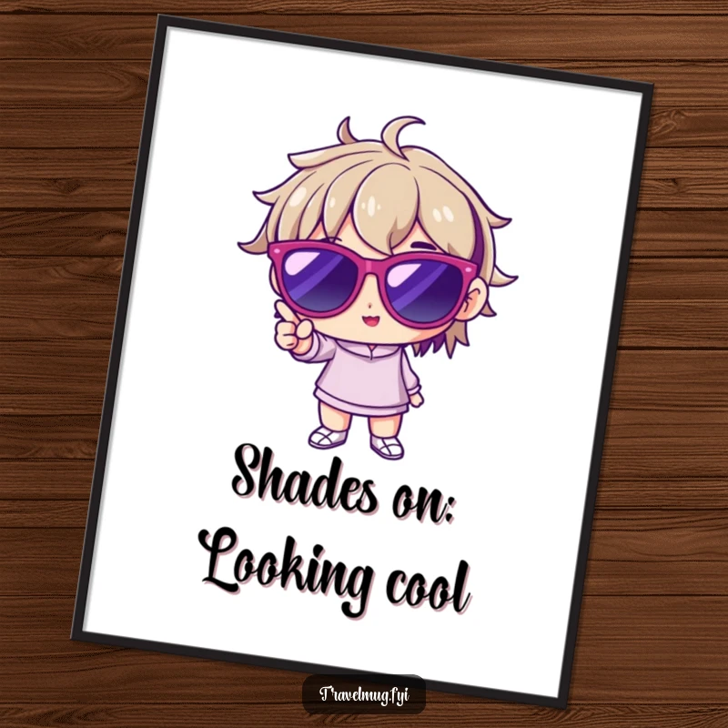Funny Free Printable Wall Art: Character wearing enormous sunglasses, striking a super cool pose. Stylish and humorous decor download.