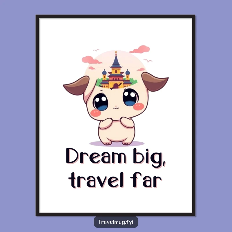 Funny Free Printable Wall Art: Kawaii Traveler Dreaming Big, Downloadable Decor!