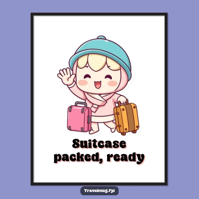 Funny Free Printable Wall Art: Kawaii Waving Goodbye, Downloadable Travel Decor Gift